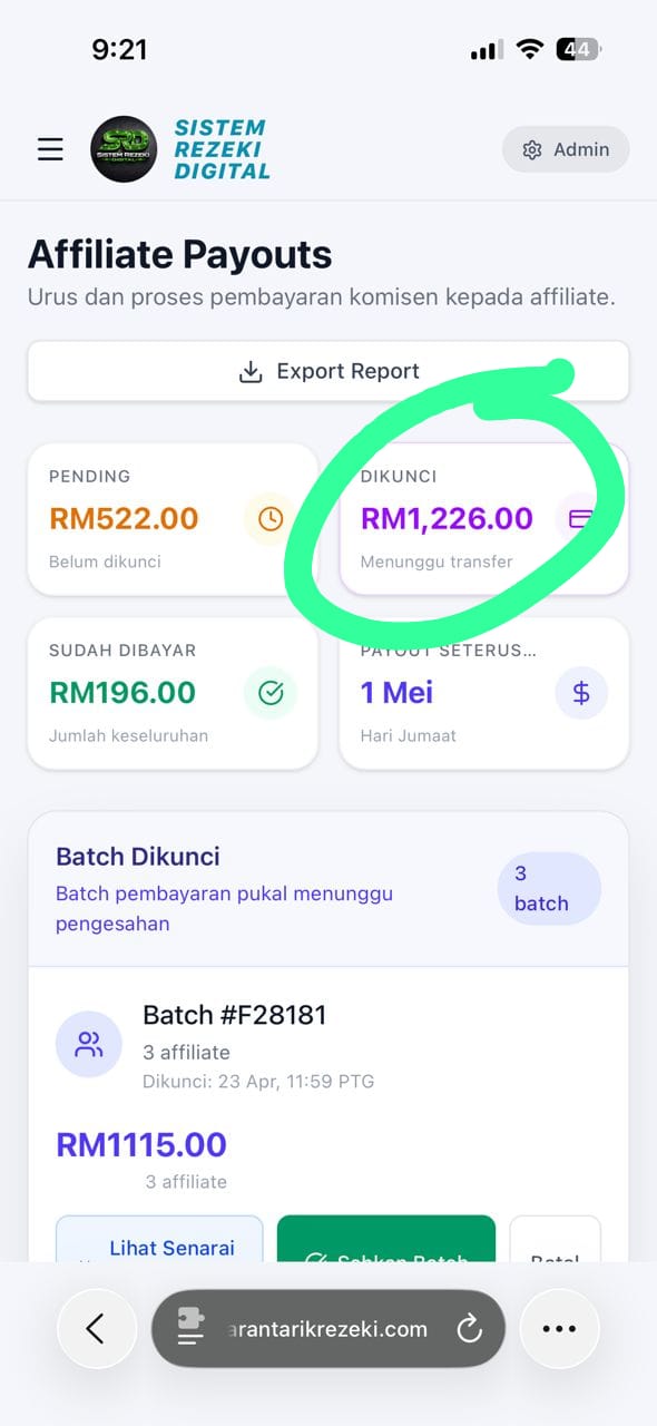 Affiliate payout batches and status